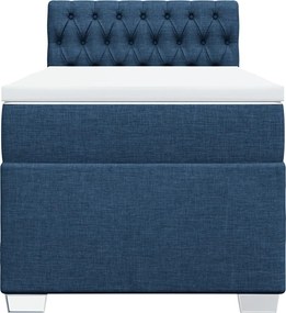 vidaXL Κρεβάτι Boxspring με Στρώμα Μπλε 90x200 εκ.Υφασμάτινο