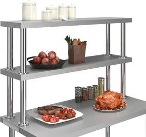 vidaXL Ράφι Επιτραπέζιο για Πάγκο Διώροφο 120x30x65 εκ. Ανοξ. Ατσάλι