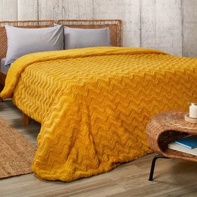 Κουβέρτα Fleece Υπέρδιπλη Με Γουνάκι (220x240) Whitegg KB127-1 Mustard