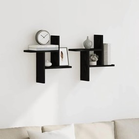 vidaXL Ράφια Τοίχου 2 τεμ. Μαύρη Δρυς 38x12x38 εκ. από Τεχνητό Ξύλο