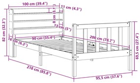 Σκελετός Κρεβατιού Χωρίς Στρώμα 90x200 εκ Μασίφ Ξύλο Πεύκου - Καφέ