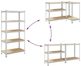 Ράφια αποθήκευσης 5 επιπέδων 2 τμχ Ασημί χάλυβας &amp; Τεχνικό ξύλο - Ασήμι