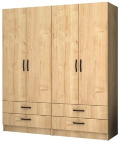 Ντουλάπα ρούχων Ricardo Megapap τετράφυλλη με συρτάρια χρώμα φυσικό οξιάς 160x51,8x181εκ.