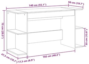 Γραφείο Καφέ Δρυς 140 x 50 x 75 εκ. από Επεξεργασμένο Ξύλο - Καφέ