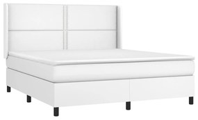 Κρεβάτι Boxspring με Στρώμα &amp; LED Λευκό 160x200 εκ. Συνθ. Δέρμα - Λευκό