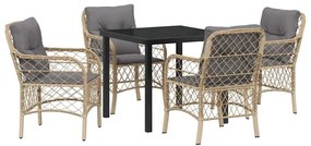 vidaXL Σέτ φαγητού για κήπο με μαξιλάρι 5 pcs Μπεζ Πολυ ράταν