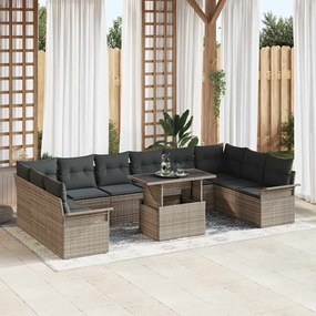 vidaXL Σετ Καναπέ Κήπου με μαξιλάρι 11 pcs Γκρι Πολυ ράταν