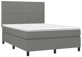 vidaXL Κρεβάτι Boxspring με Στρώμα & LED Σκ.Γκρι 140x190εκ. Υφασμάτινο