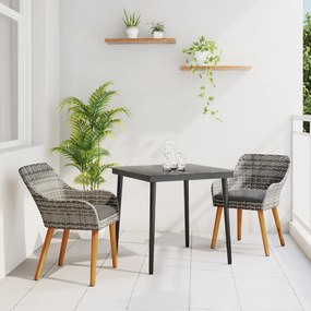 vidaXL Σετ Τραπεζαρίας Κήπου 3 Τεμαχίων Γκρι Πολυ Ρατάν