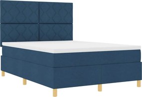 vidaXL LED Κρεβάτι με βάθρο με κεφαλάρι Μπλε 140 x 190 cm ύφασμα