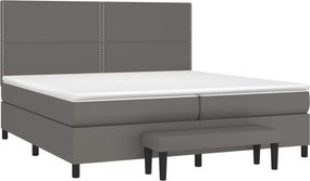 vidaXL Κρεβάτι Boxspring με Στρώμα Γκρι 200x200 εκ. Συνθετικό Δέρμα