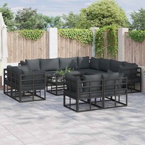 vidaXL Σετ Καναπέ Κήπου με μαξιλάρι 11 pcs Μαύρο Αλουμίνιο