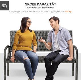 Outsunny Πάγκος Κήπου, σε εμφάνιση Rattan, με ατσάλινο πλαίσιο, για 2 άτομα, Καφέ, 122 x 60 x 87cm