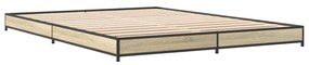 vidaXL Πλαίσιο Κρεβατιού Sonoma Δρυς 135x190 εκ. Επεξ. Ξύλο &amp; Μέταλλο