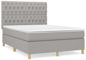 Κρεβάτι Boxspring με Στρώμα Ανοιχτό Γκρι 140x200 εκ. Υφασμάτινο - Γκρι