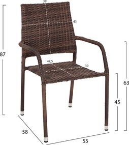 ΣΕΤ ΤΡΑΠΕΖΑΡΙΑΣ 5ΤΜΧ ΕΞ.ΧΩΡΟΥ BRUNO HM10874.01 ΜΕΤΑΛΛΟ &amp; WICKER ΣΕ ΚΑΦΕ