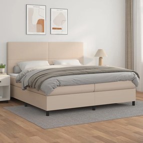 Κρεβάτι Boxspring με Στρώμα Καπουτσίνο 200x200εκ.από Συνθ.Δέρμα - Καφέ