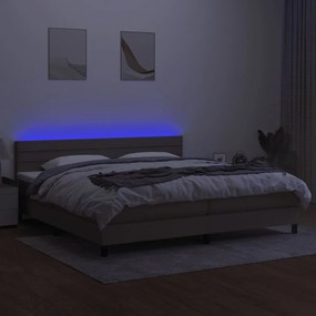 vidaXL Κρεβάτι Boxspring με Στρώμα &amp; LED Taupe 200x200 εκ. Υφασμάτινο