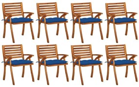 Καρέκλες Κήπου 8 τεμ. από Μασίφ Ξύλο Ακακίας με Μαξιλάρια - Μπλε