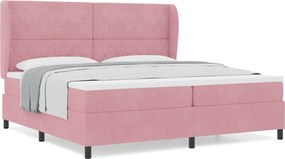 vidaXL Κρεβάτι με ελατήρια με στρώμα Ροζ 200 x 200 cm Βελούδο