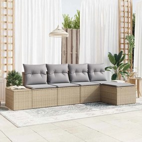 vidaXL Σετ Καναπέ Κήπου 5 pcs Μπεζ Πολυ ράταν