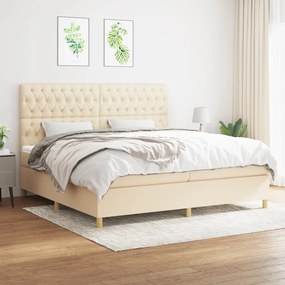 vidaXL Κρεβάτι Boxspring με Στρώμα Κρεμ 200x200 εκ. Υφασμάτινο