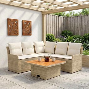 vidaXL Σύνολα επίπλων με μαξιλάρι 4 pcs Μπεζ και Κρέμα Ράτα PE