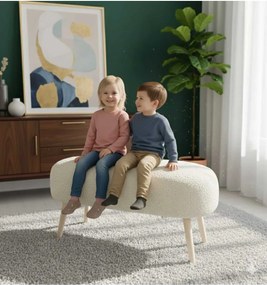 Stewehome Οβάλ πάγκος με ξύλινα πόδια και ευρύ κάθισμα Λευκό 90x34 cm