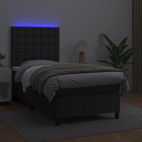 vidaXL Κρεβάτι Boxspring με Στρώμα &amp; LED Μαύρο 90x200 εκ. Συνθ. Δέρμα