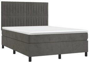 ΚΡΕΒΑΤΙ BOXSPRING ΜΕ ΣΤΡΩΜΑ &amp; LED ΣΚ. ΓΚΡΙ 140X190ΕΚ. ΒΕΛΟΥΔΙΝΟ 3136240