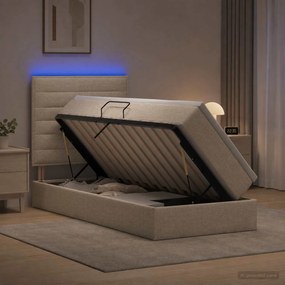 vidaXL LED Κρεβάτι αποθήκευσης με στρώμα Κρεμ 100 x 200 cm Ύφασμα