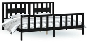 vidaXL Πλαίσιο Κρεβατιού με Κεφαλάρι Μαύρο 200x200εκ Μασίφ Ξύλο Πεύκου