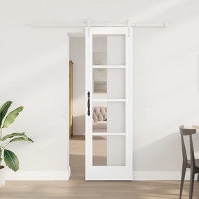 vidaXL Συρόμενη Πόρτα  με Σετ Εξαρτημάτων Λευκή 61x198.5 cm Συμπαγές Ξύλο Πεύκο
