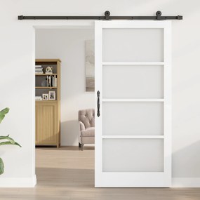 vidaXL Συρόμενη Πόρτα με Σετ Χαρραχιστικών 'ORKDAL' Λευκό Συμπαγές Ξύλο & Γυάλι