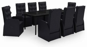 vidaXL Σετ Τραπεζαρίας Κήπου 9 τεμ Μαύρο με Μαξιλάρια