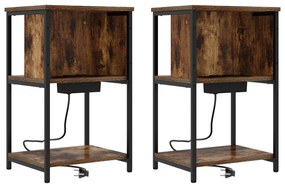 vidaXL Κομοδίνο 2 pcs Καπνιστή δρυς 38 x 31 x 61 εκ Επεξεργασμένο ξύλο