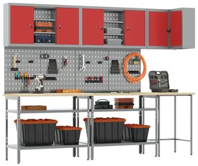 vidaXL Σετ Αποθήκευσης Εργαλείων 10 Τεμαχίων Κόκκινο από Σχηματισμένο Ξύλο και Μέταλλο
