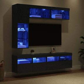 vidaXL Ντουλάπι TV με led 7 pcs Μαύρη Οξυά Επεξεργασμένο ξύλο