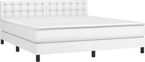 vidaXL Κρεβάτι Boxspring με Στρώμα &amp; LED Λευκό 180x200 εκ. Συνθ. Δέρμα
