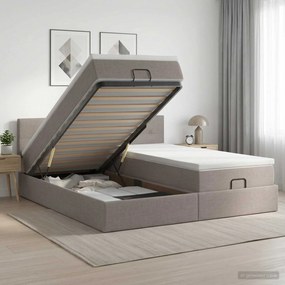 vidaXL Κρεβάτι Ottoman με Στρώμα και LED Taupe 200 x 200 cm Ύφασμα