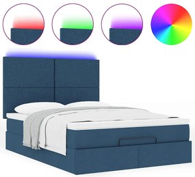 vidaXL Οθωμανικό κρεβάτι με στρώμα & LEDs Μπλε 140x190cm Ύφασμα
