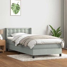 Box Spring κρεβάτι με στρώμα ανοιχτό γκρι 100x220 εκ. Βελούδινο