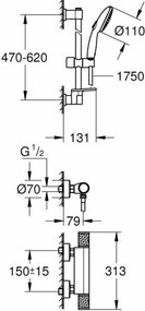Στήλη ντους Grohe Precision Feel Chrome Μέταλλο