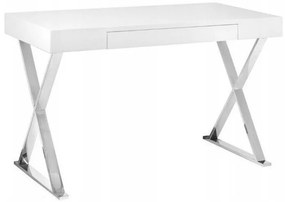 Τραπέζι γραφείου Houston 440, Με συρτάρια, Αριθμός συρταριών: 1, 76x120x55cm, 30 kg, Ασημί, Γυαλιστερό λευκό | Epipla1.gr