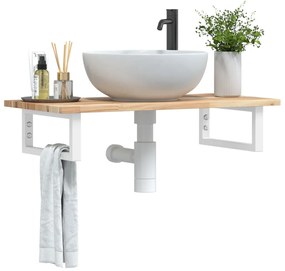 Ράφι Νιπτήρα Τοίχου από Ατσάλι / Μασίφ Ξύλο Ακακίας