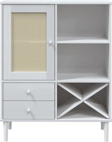 vidaXL Ντουλάπι Ψηλό SENJA Λευκό/Ρατάν 90x40x112 εκ. Μασίφ Ξύλο Πεύκου