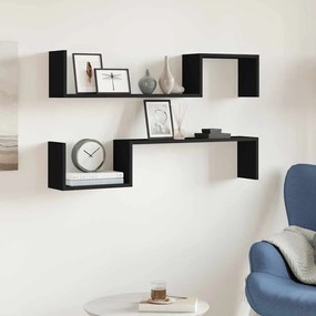 vidaXL Ραφιέρες Τοίχου 2 τεμ. Μαύρες 100 x 15 x 20 εκ. από Επεξ. Ξύλο