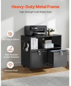 VEVOR 2 Drawers Lateral Metal File Cabinet with Lock and Hanging Rod Black