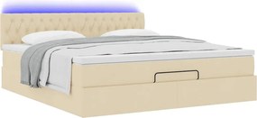 vidaXL Οθωμανικό κρεβάτι με στρώμα &amp; LEDs Cream 160x200cm ύφασμα