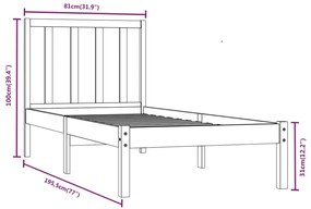 vidaXL Πλαίσιο Κρεβατιού Μαύρο 75x190εκ Μασίφ Ξύλο Πεύκου Small Single